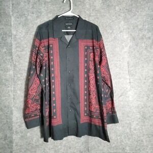 Paul & Frederick Button Down Shirt Men XXL Black Red Paisley Long Sleeve Classic
